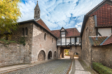 Old half-timbered buildings along Kostergang at Riddagshausen. Braunschweig Germany.