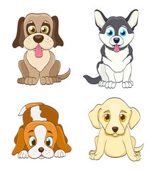 set of cartoon puppy dogs. simple vector illustration