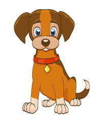 Fototapeta premium cartoon puppy dog with collar on white. vector illustration