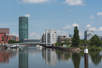 Fototapeta na wymiar Westhafen Tower and private apartments in Frankfurt, Germany
