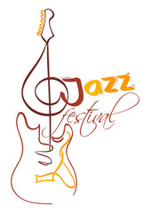 jazz festival design with electrical guitar and g clef as neck. vector illustration