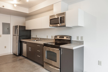 empty small space modern kitchen