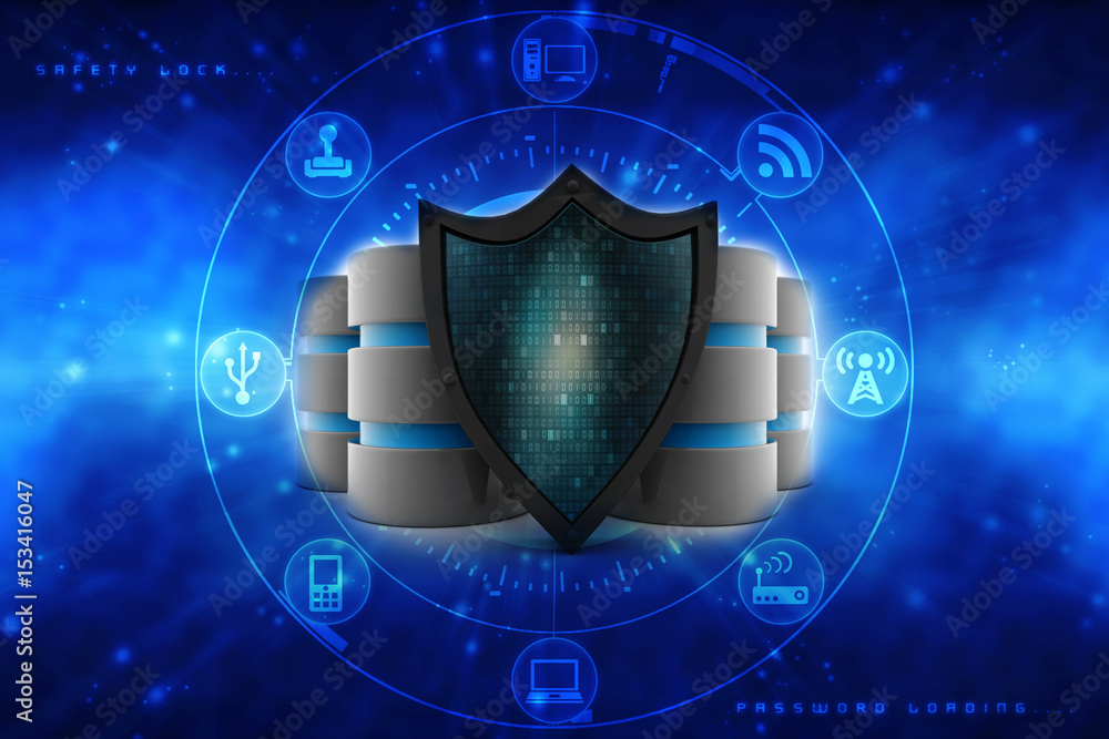 Poster 3d rendering database and computer data security concept