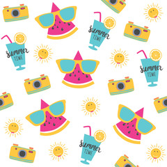 Summer pattern. Watermelon with photo camera. Vector illustration