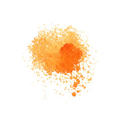 Hand drawn watercolor paint orange blot with splatter isolated on the white background