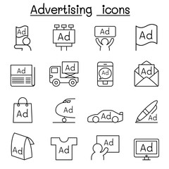 Advertising icon set in thin line style