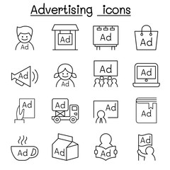 Advertising icon set in thin line style