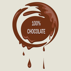 Stain from melted chocolate. Round seal made of chocolate. Logo,
Realistic chocolate saver isolated on white background. Vector image.