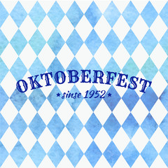 Oktoberfest bavarian watercolor aquarelle traditional blue white beautiful background pattern. Bavarian traditional seamless with watercolor blue rhombus background. Vector illustration. EPS 10