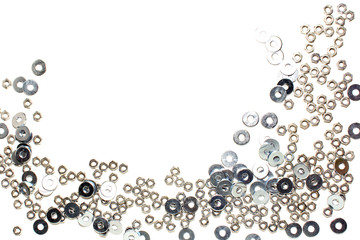 Nuts and bolts closeup on plain background