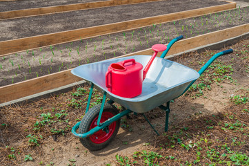 garden cart with a watering can