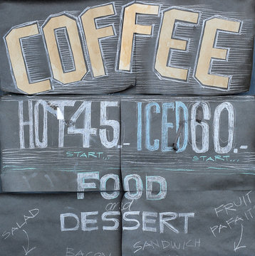 Hand drawn poster with quote about coffee.