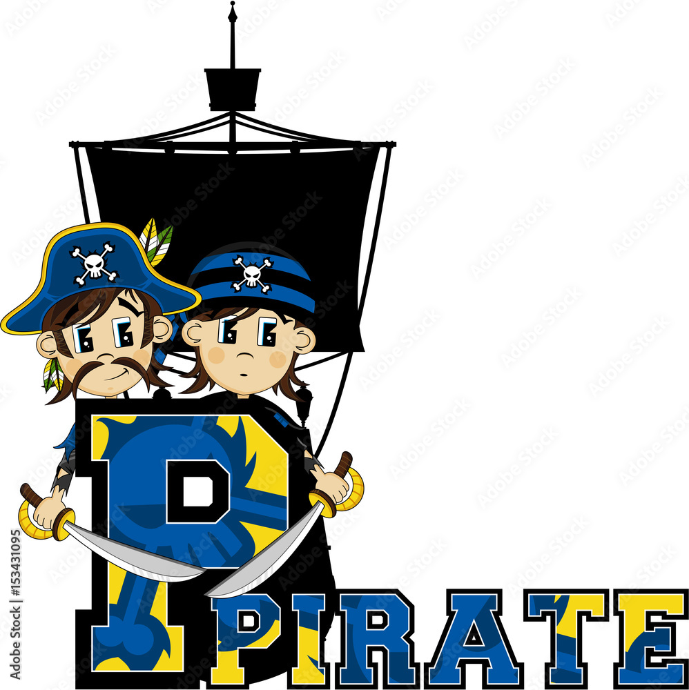 Canvas Prints P is for Pirate Learning Illustration