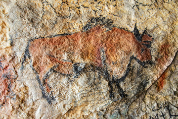 Cave painting in prehistoric style