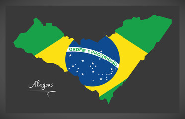 Alagoas map with Brazilian national flag illustration
