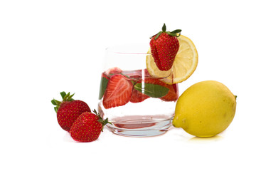  organic strawberry, mints and lemon and infused water isolated on white background