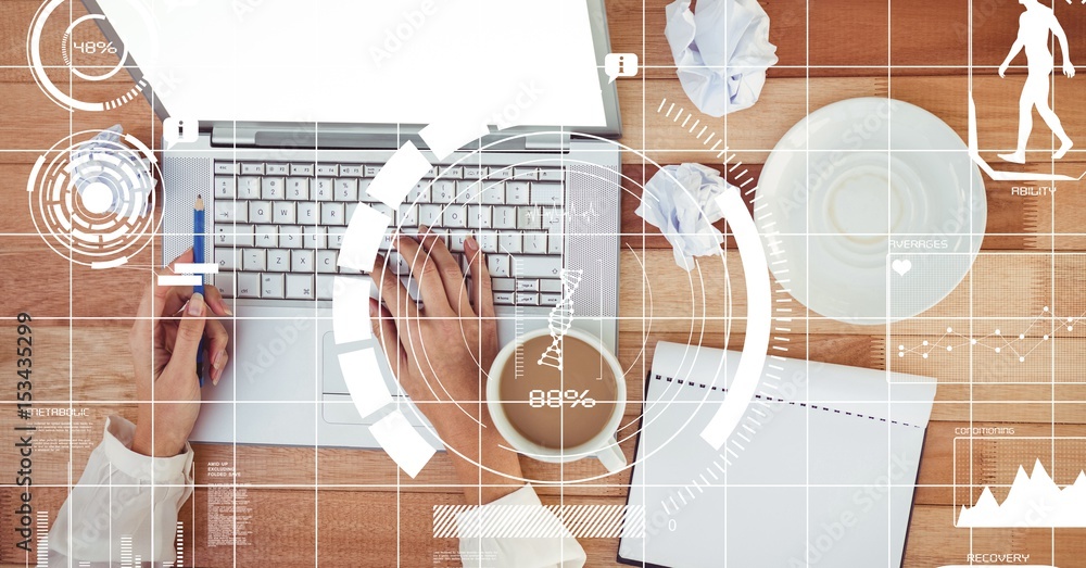 Poster digital composite image of hands using laptop