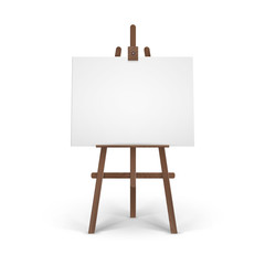 Vector Wooden Brown Easel with Mock Up Empty Blank Horizontal Canvas on Background