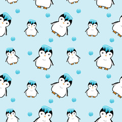 vector of penguin seamless pattern on blue background