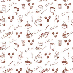 hand tekenen koffie naadloze patroon vector