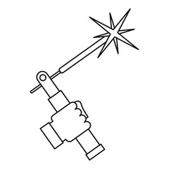 Mig welding torch in hand icon outline
