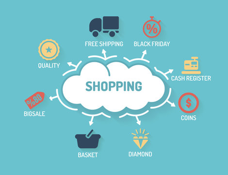 Shopping- Chart with keywords and icons - Flat Design