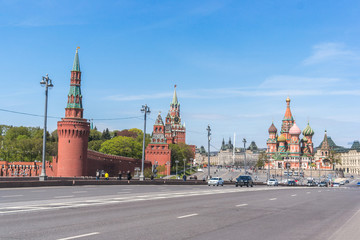 Red square view from Bolshoy Moskvoretsky Bridge, Russia