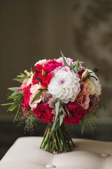 Beautiful wedding bouquet with roses and Gerbera closeup