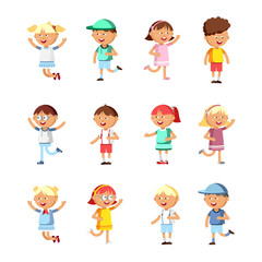 Collection of happy children. Group of preschool children.