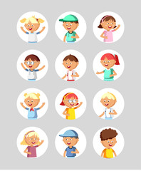 Fototapeta premium Cute flat avatars portraits kids.