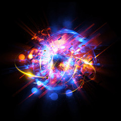 Light corrupted ring on dark background. Glowing energy ball. Glitch Texture. 3D chaos forms. Digital image data distortion effect. Explosion shape
