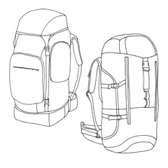 Tourist backpacks isolated on white background. Hand drawn vector illustration of a sketch style.