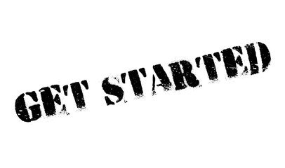 Get Started rubber stamp. Grunge design with dust scratches. Effects can be easily removed for a clean, crisp look. Color is easily changed.