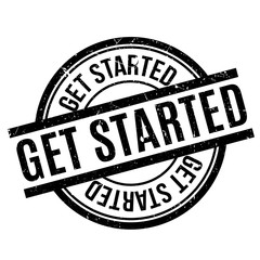 Get Started rubber stamp. Grunge design with dust scratches. Effects can be easily removed for a clean, crisp look. Color is easily changed.