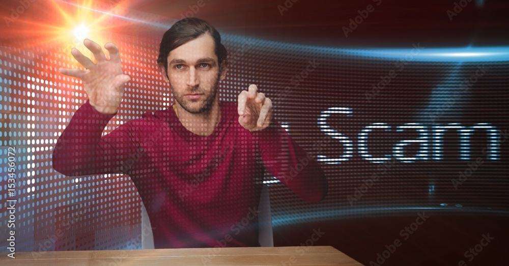 Aufkleber Digital composite image of hacker touching screen