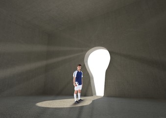 Soccer players standing at key shape doorway