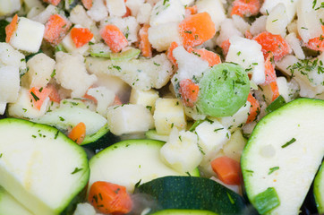Mix of raw and frozen vegetables.