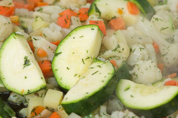 Sliced raw vegetables.