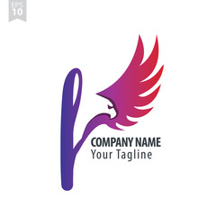 Initial Letter F Logo With Eagle or Hawk Icon Design Template