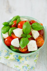 caprese salad on turquoise background