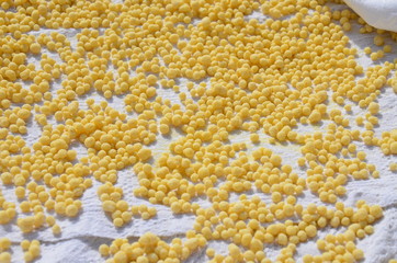 Raw fregola, sardinian food 