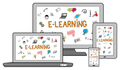 E-learning concept on different devices