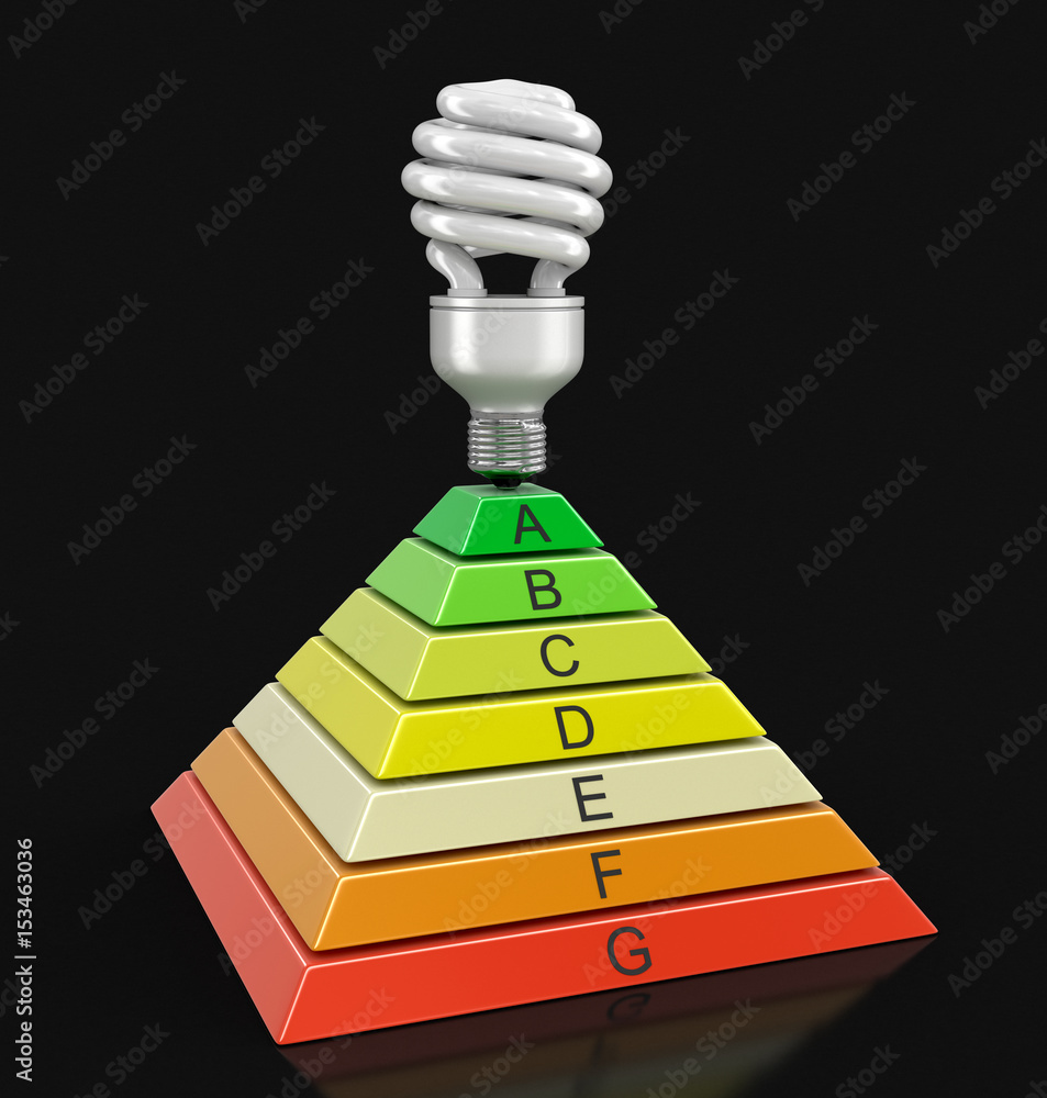Poster pyramid chart and energy saving light bulb. image with clipping path