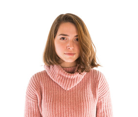 Young attractive woman in pink sweater