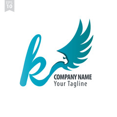 Fototapeta na wymiar Initial Letter K Logo With Eagle or Hawk Icon Design Template