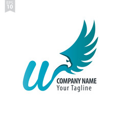 Initial Letter W Logo With Eagle or Hawk Icon Design Template