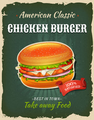 Retro Fast Food Chicken burger Poster