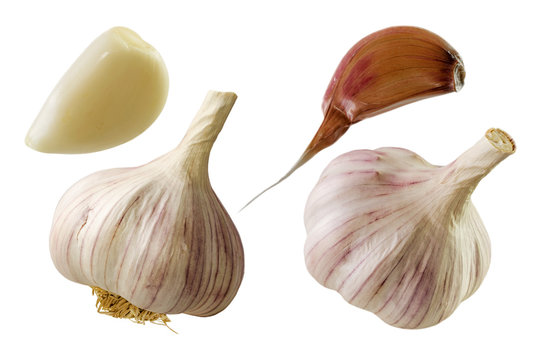 Collection of Garlic isolated on white. Clipping path