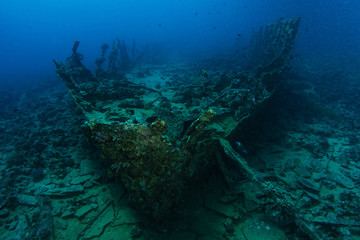 Fototapeta na wymiar Very old ship wreck from 1800's inside the reef