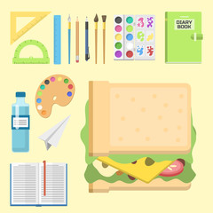 School supplies children stationary educational accessory student notebook vector illustration.